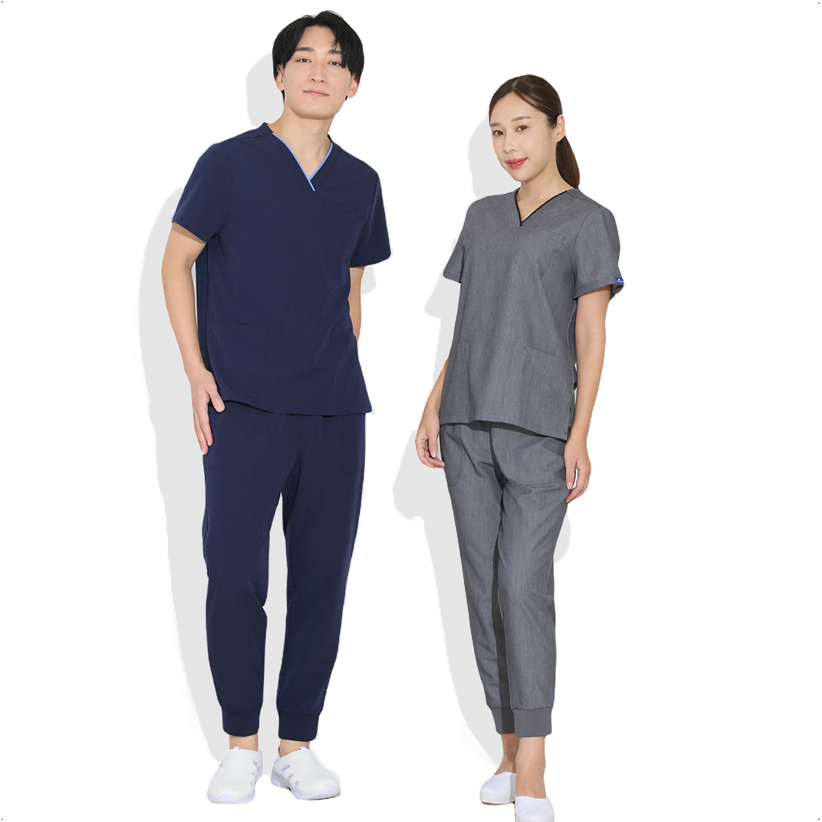 Unisex Scrub Set V-neck top and Jogger Pants in Polyester Rayon Spandex 4-way Stretch Fabric